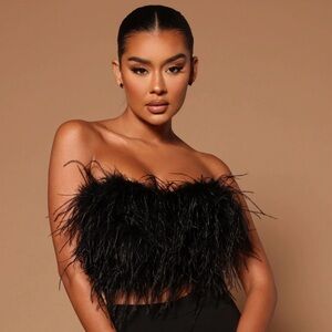Fashion Nova Asalia Feathered Top XL Black